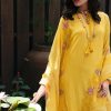 Viscose Chinnon Chiffon With Self Woven & Embroidery Suit Yellow Color