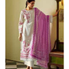 Elegant Pure Mul Cotton Embroidered Suit Set with Dupatta – White & Pink